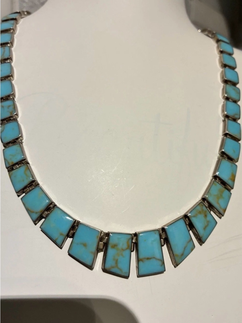 Vintage sterling silver turquoise chunky inlay necklace Excellent